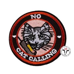 Feminist No Cat Calling Feline Iron On Patch Telephone Embroidered Circle NEW